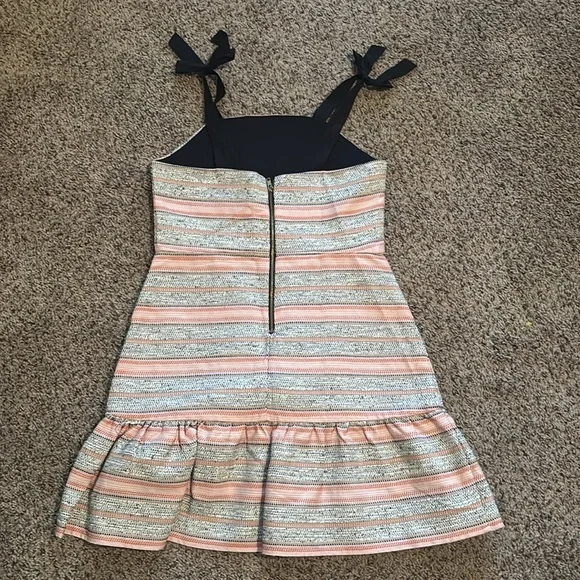 GB GIRLS PINK/GREY TIE SHOULDER STRIPED WOVEN DROP WAIST DRESS size 14 - Picture 4 of 6